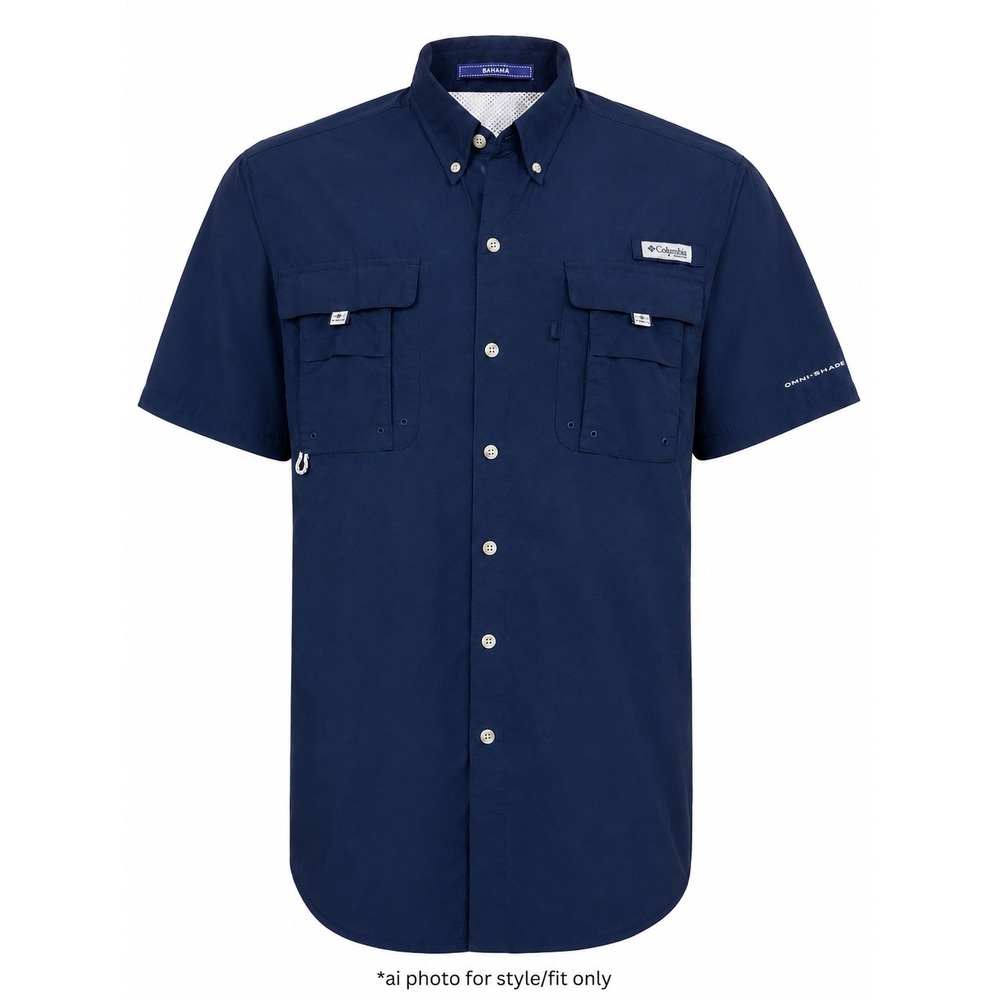 Columbia Mens Fishing Shirt XLT Bahama PFG Navy Blue Nylon Short Sleeve Vented
